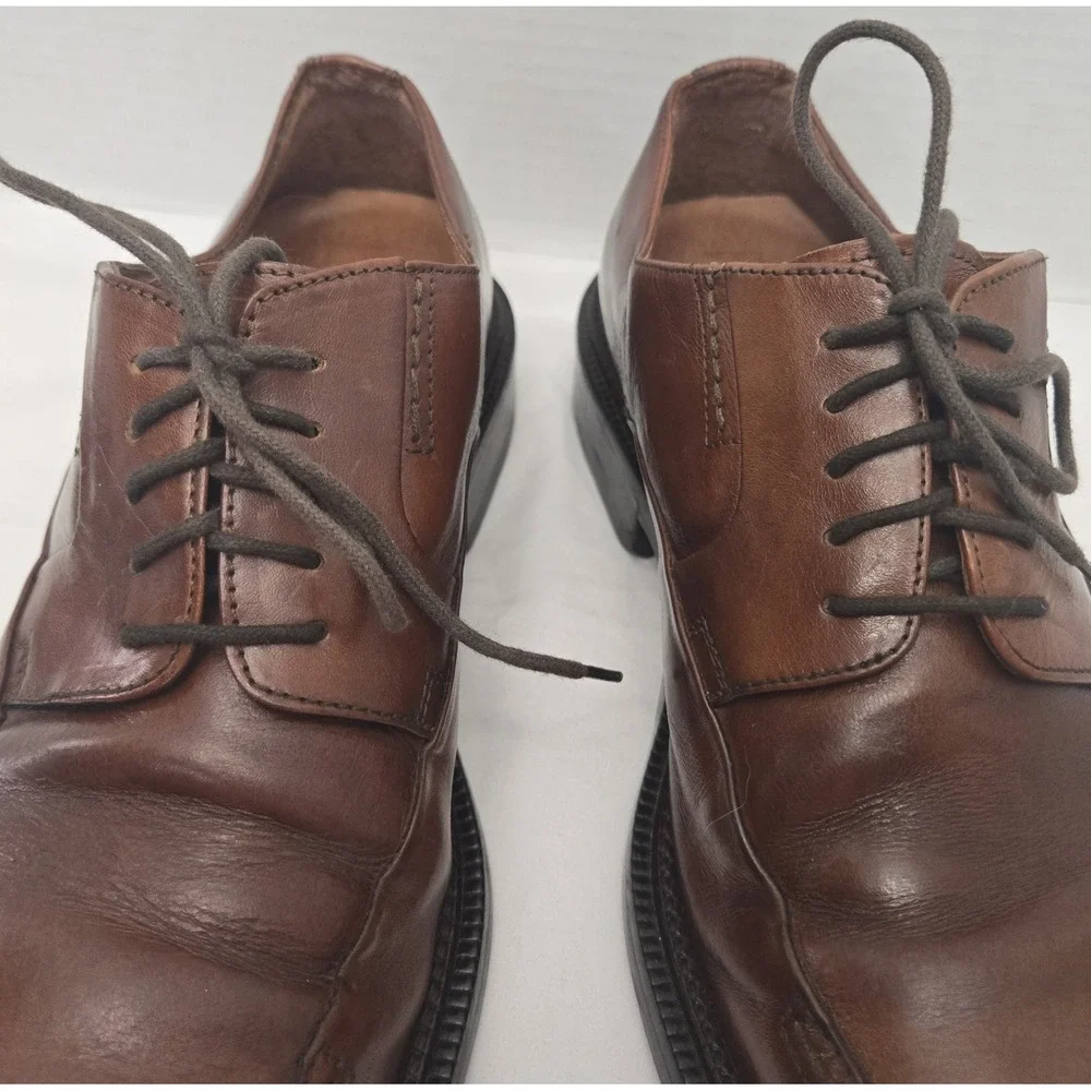 Johnston & Murphy Mens 8 M Brown Leather Oxford Dress Shoes Made In Italy GUC